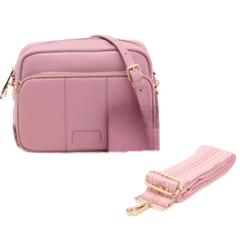 Pom Pom London Compact Pink Crossbody Bag with Detachable Straps